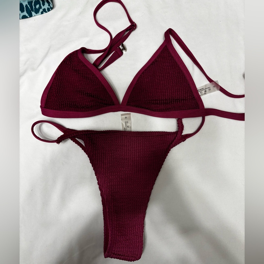 Elegant Burgundy Brazilian pink Bikini Set
